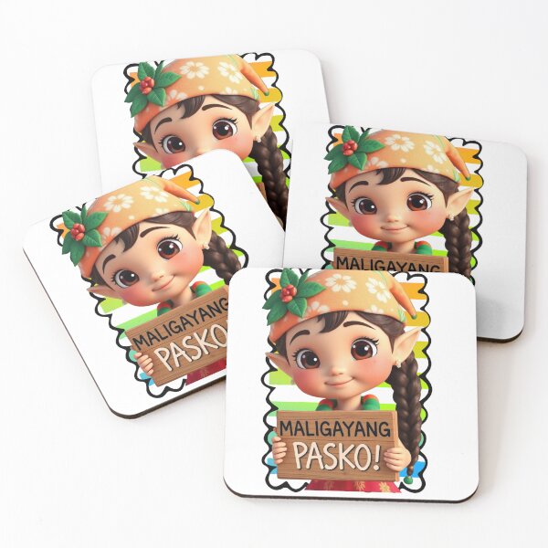 Item preview, Island Girl Elf Christmas Design | Cute Cartoon Maligayang Pasko on Tropical Beach with Vintage Sunrise designed and sold by Sun Sand & Sea Art.