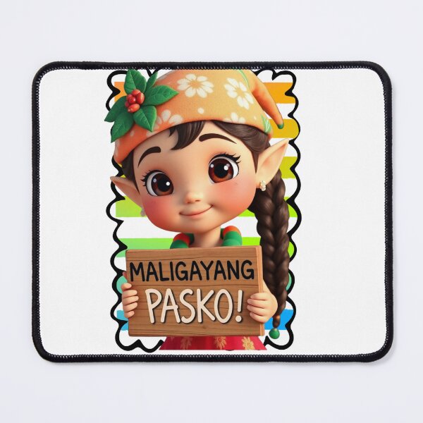 Item preview, Island Girl Elf Christmas Design | Cute Cartoon Maligayang Pasko on Tropical Beach with Vintage Sunrise designed and sold by Sun Sand & Sea Art.