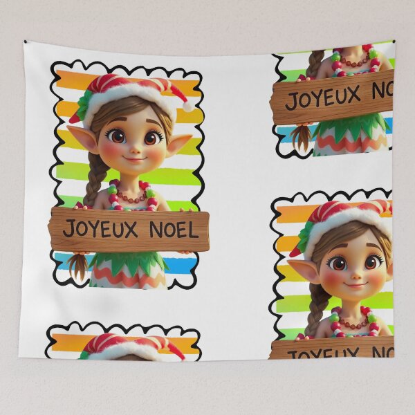 Item preview, Cute Elf Christmas Design | Island Girl Cartoon Joyeux Noël on Tropical Beach with Vintage Sunrise designed and sold by Sun Sand & Sea Art.