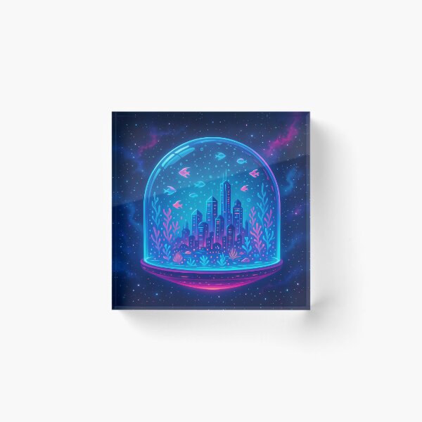 Item preview, Neon Cosmic Aquarium City – Futuristic Synthwave Dome designed and sold by JWsNeonHorizons.