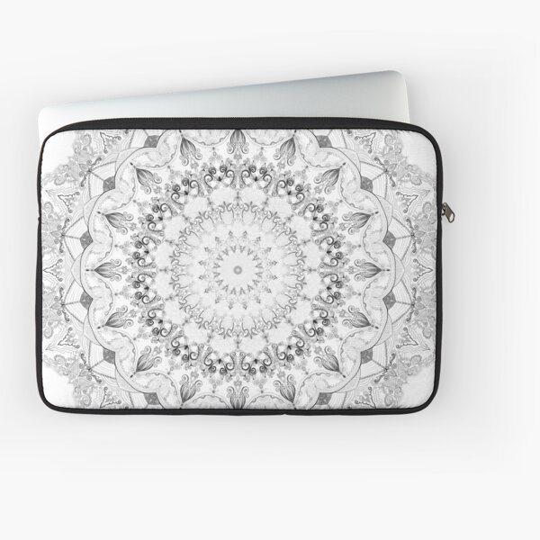 TARS Mandala Project 0010 Black and White Boho Medallion Laptop Sleeve