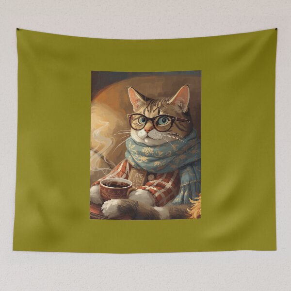 Item preview, Bookish Cat with Glasses and Scarf designed and sold by Mohamed  Ramadan.