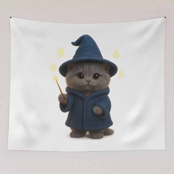 Item preview, Cute Wizard Cat - Adorable Grey British Shorthair Magical Kitten Art designed and sold by Moons Studio.