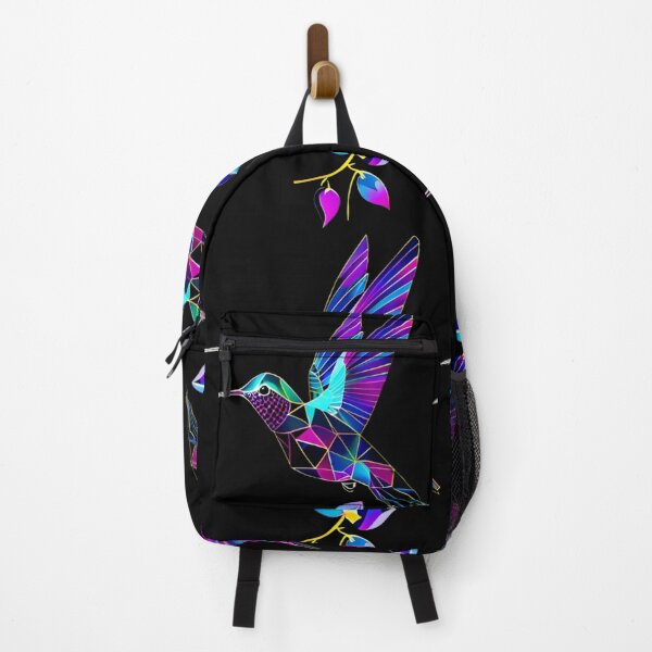 Item preview, Geometric Neon Hummingbird – Vibrant Line Art Bird with Dark Floral Accent designed and sold by Naturalite19.
