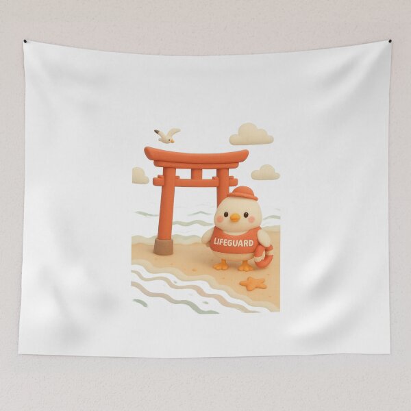 Item preview, Cute Torii Gate Beach Seagull Lifeguard | Kawaii Japanese Cottagecore Art designed and sold by Moons Studio.