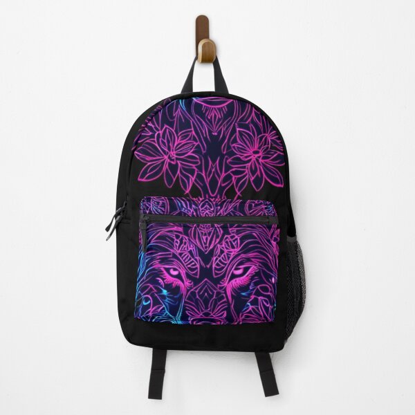 Item preview, Neon Line Wolf – Geometric Blue & Dark Pink Outline with Floral Neon Accents designed and sold by Naturalite19.