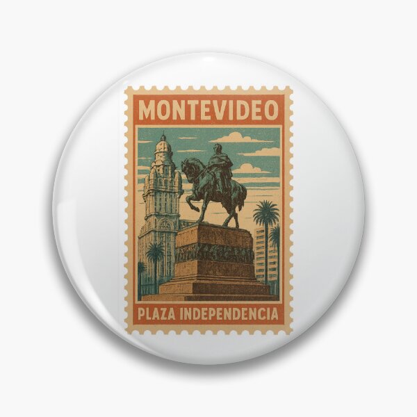 Artikelvorschau, Montevideo Plaza Independencia Vintage Briefmarke Illustration entworfen und verkauft von CleanQuotes.