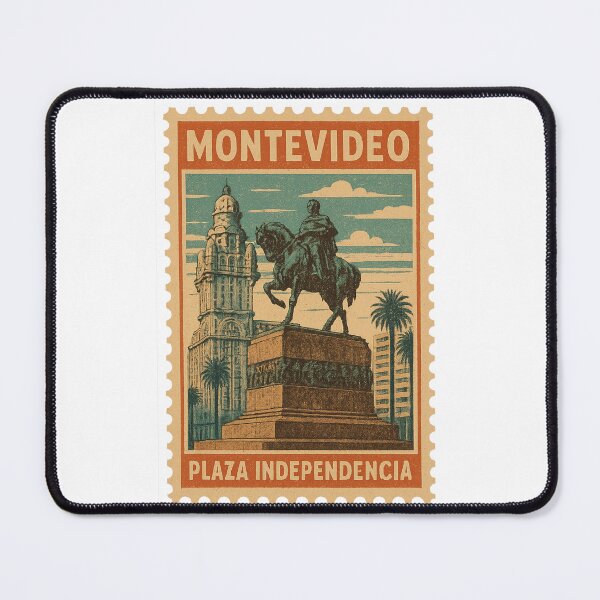 Artikelvorschau, Montevideo Plaza Independencia Vintage Briefmarke Illustration entworfen und verkauft von CleanQuotes.