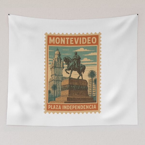 Item preview, Montevideo Plaza Independencia Vintage Postage Stamp Illustration designed and sold by CleanQuotes.