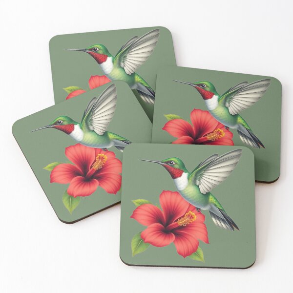 Item preview, Realistic Vibrant Hummingbird with Red Minimalist Flower – Nature Lovers Art designed and sold by Naturalite19.