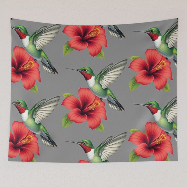 Item preview, Realistic Vibrant Hummingbird with Red Minimalist Flower – Nature Lovers Art designed and sold by Naturalite19.