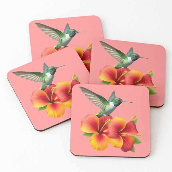 Item preview, Realistic Colorful Hummingbird – Vibrant Bird with Red Minimalist Flower designed and sold by Naturalite19.