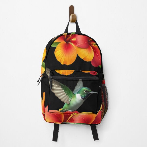 Item preview, Realistic Colorful Hummingbird – Vibrant Bird with Red Minimalist Flower designed and sold by Naturalite19.