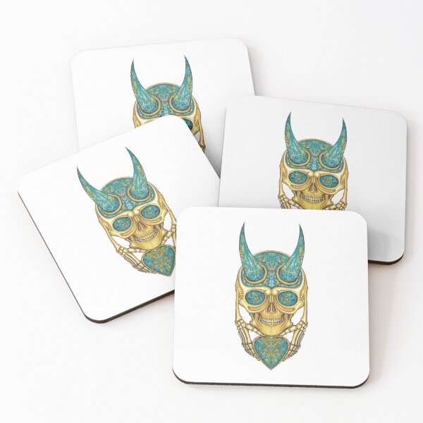 Item preview, Demon skull with turquoise and gold jewelry. designed and sold by Jiwsurreal.