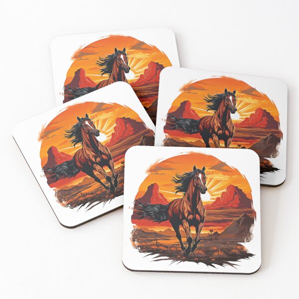 Item preview, Wild Horse at Sunset – Western Desert Landscape Art designed and sold by PixelExpressStudio.