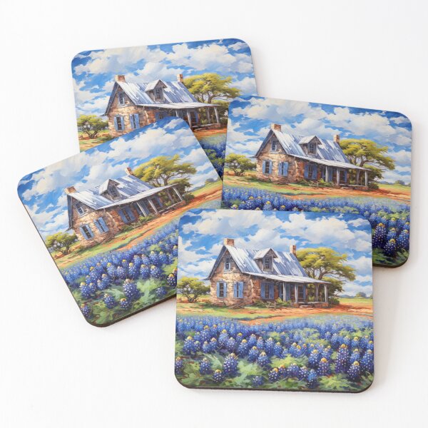 Item preview, Texas Farmhouse with Bluebonnets – Rustic Country Landscape Art designed and sold by PixelExpressStudio.