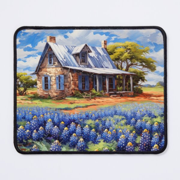 Item preview, Texas Farmhouse with Bluebonnets – Rustic Country Landscape Art designed and sold by PixelExpressStudio.