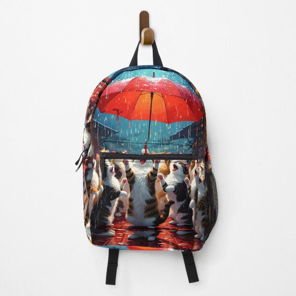Item preview, Large Group of Cats Sing and Dancing in the Rain with an Umbrella on a Hot Red Roof designed and sold by Sharon Schwalbe.