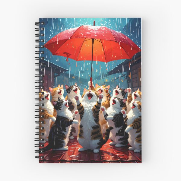 Item preview, Large Group of Cats Sing and Dancing in the Rain with an Umbrella on a Hot Red Roof designed and sold by Sharon Schwalbe.