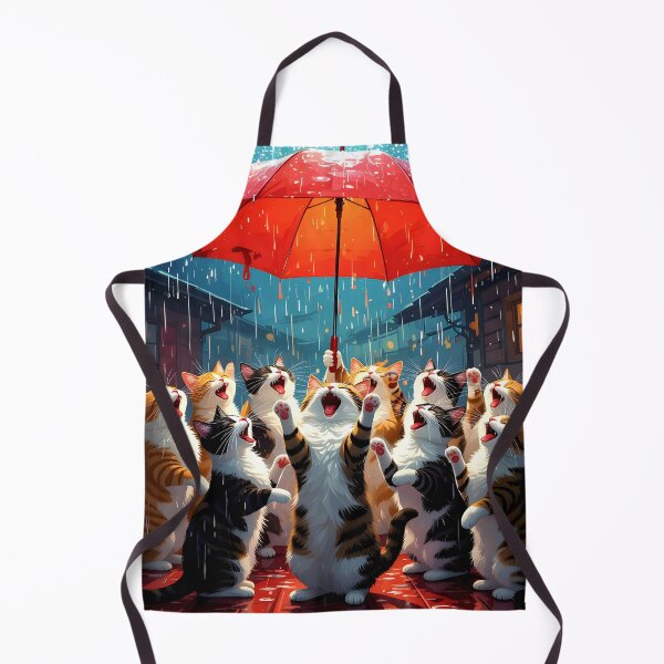 Item preview, Large Group of Cats Sing and Dancing in the Rain with an Umbrella on a Hot Red Roof designed and sold by Sharon Schwalbe.