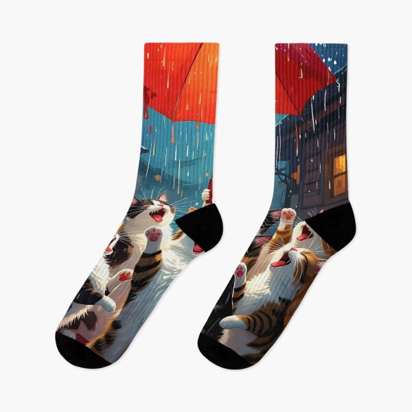 Item preview, Large Group of Cats Sing and Dancing in the Rain with an Umbrella on a Hot Red Roof designed and sold by Sharon Schwalbe.