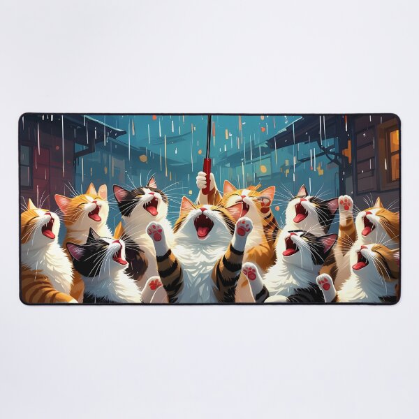Item preview, Large Group of Cats Sing and Dancing in the Rain with an Umbrella on a Hot Red Roof designed and sold by Sharon Schwalbe.