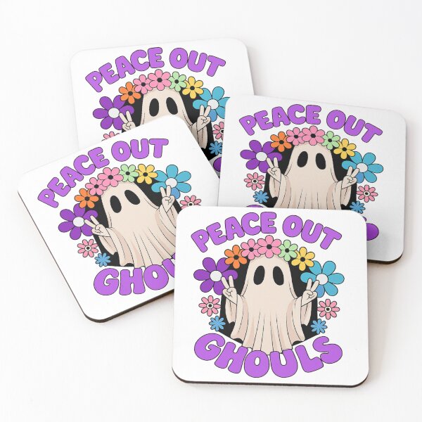 Item preview, Peace Out Ghouls – Retro Hippie Ghost Halloween Design designed and sold by PixelExpressStudio.