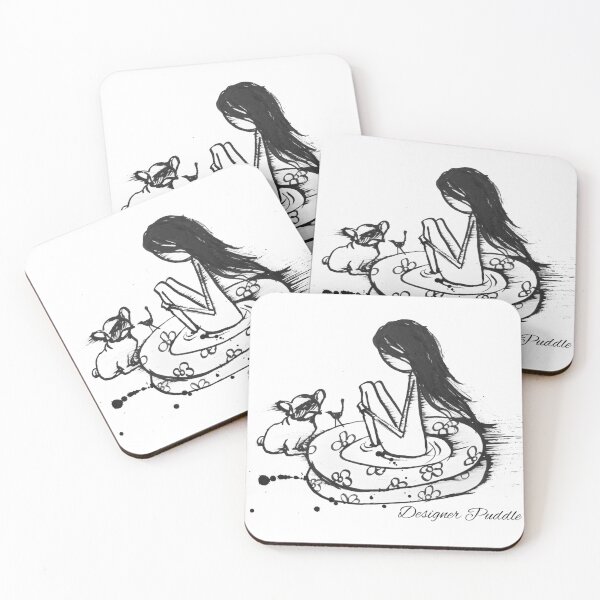 Item preview, Designer Puddle, child in a pool with her dog designed and sold by Running Duck Studio.