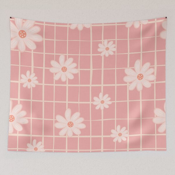 Item preview, Soft Pink Floral Grid Pattern With Large And Small Daisy Flowers Motif For Design designed and sold by Rue Market.