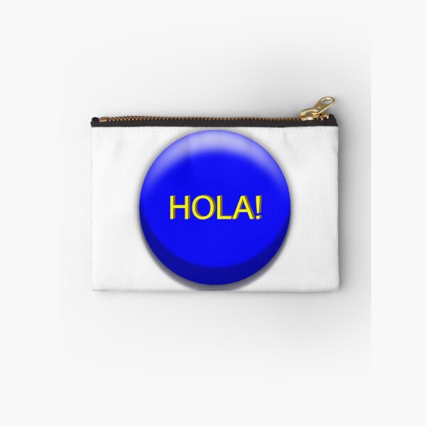 Item preview, Botón "Hola" en amarillo sobre fondo azul designed and sold by JoAnnFineArt.