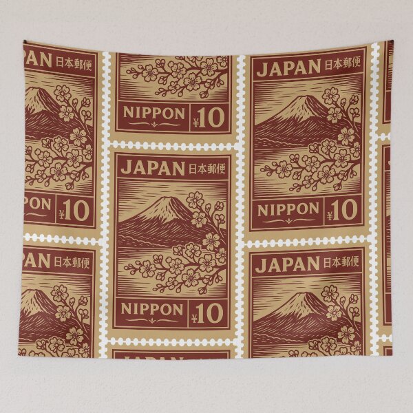 Item preview, Vintage Japan Post Stamp with Mount Fuji – 日本郵便 Retro Design designed and sold by Travellerz.