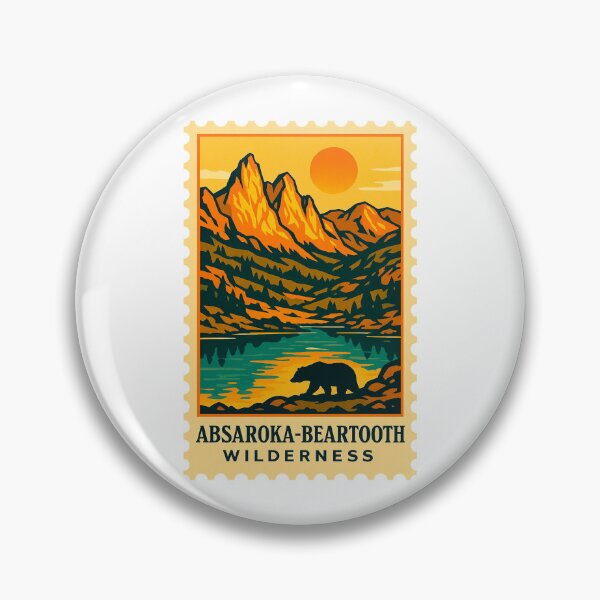 Item preview, vintage stamp absaroka beartooth wilderness montana with sun mountain bear sillhoute designed and sold by astriebatik.