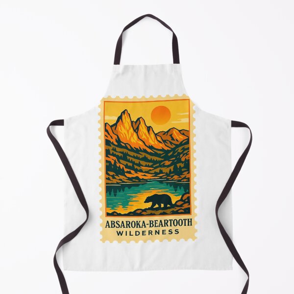 Item preview, vintage stamp absaroka beartooth wilderness montana with sun mountain bear sillhoute designed and sold by astriebatik.