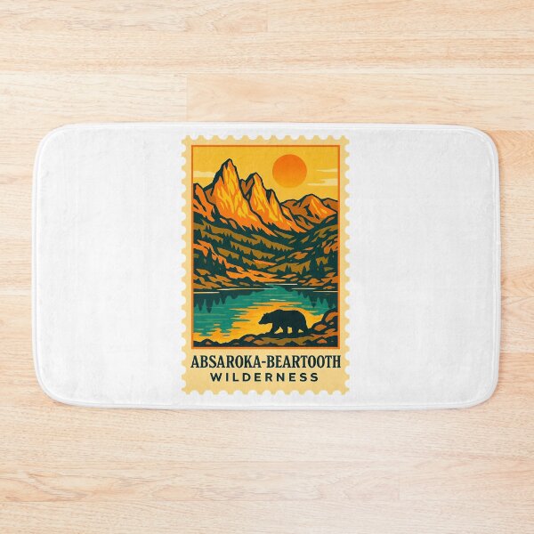 Item preview, vintage stamp absaroka beartooth wilderness montana with sun mountain bear sillhoute designed and sold by astriebatik.
