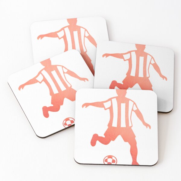 Item preview, Soccer player wearing strips jersey in a playground dribbling with football_Red paint designed and sold by Aariq.