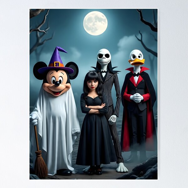 Item preview, Spooky Cartoon Crossover – Halloween Night Scene designed and sold by vasilacielloa.