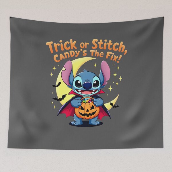 Item preview, Stitch Halloween Art – Trick or Treat Cute Alien with Candy Pumpkin designed and sold by KINGOFSTICKER.