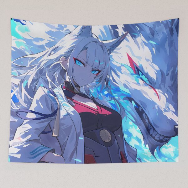 Artikelvorschau, Kaga Wilder Wolfsgeist Azur Lane Dynamische blaue Flamme Kampfpräsenz entworfen und verkauft von HumbertoValveno.