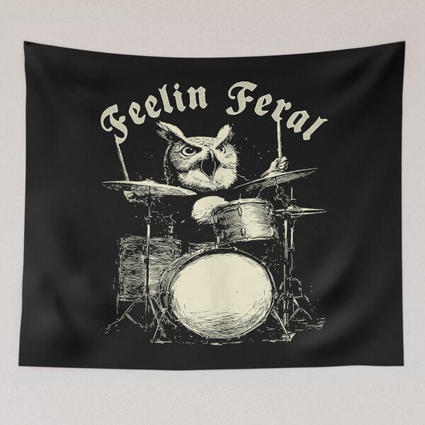 Item preview, Feelin Feral For Vintage Cute Owl Playing Drums Funny Music Animal Drummer designed and sold by MOHAMED FRASER.