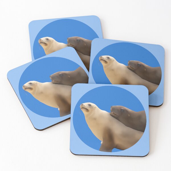 Item preview, Awkward pakake (sea lion) couple on blue designed and sold by GivernyKate.