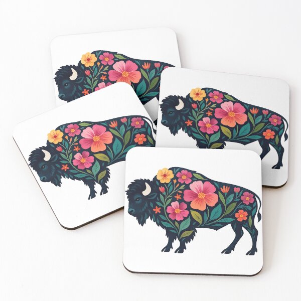 Item preview, Floral Buffalo Silhouette with Colorful Flowers designed and sold by ArtfulWeave.