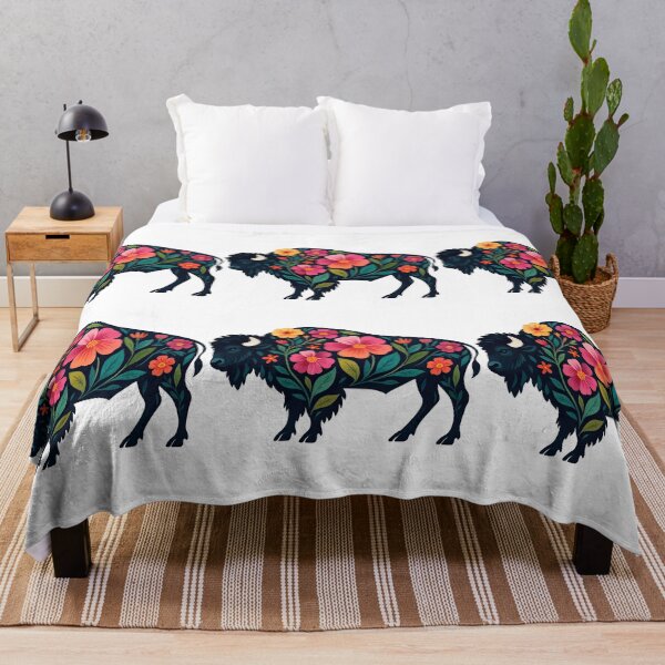 Item preview, Floral Buffalo Silhouette with Colorful Flowers designed and sold by ArtfulWeave.