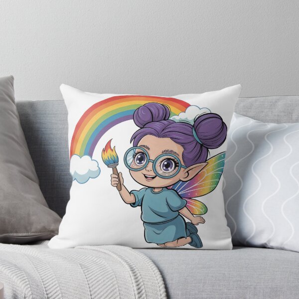Item preview, Colorful fairy with rainbow wings and paintbrush spreading joy in a bright sky designed and sold by Leikadraws.