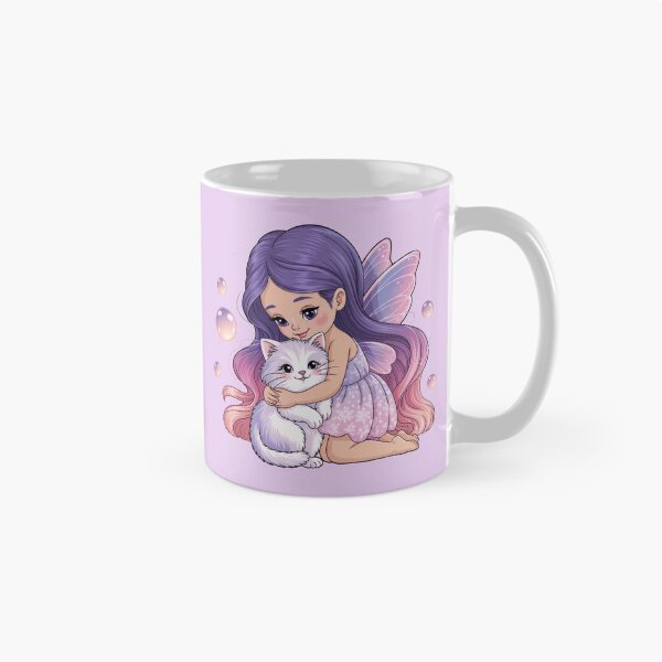 Item preview, Little fairy girl with a white cat surrounded by bubbles in a whimsical garden setting designed and sold by Leikadraws.