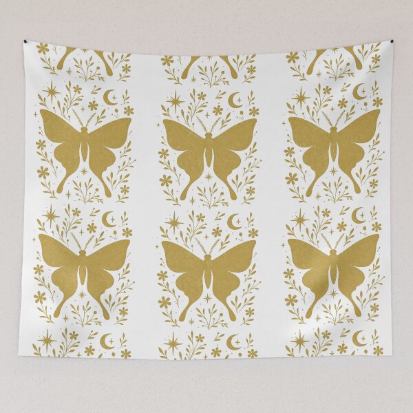 Item preview, Mystical Gold Moth with Celestial Floral Elements designed and sold by ArtfulWeave.