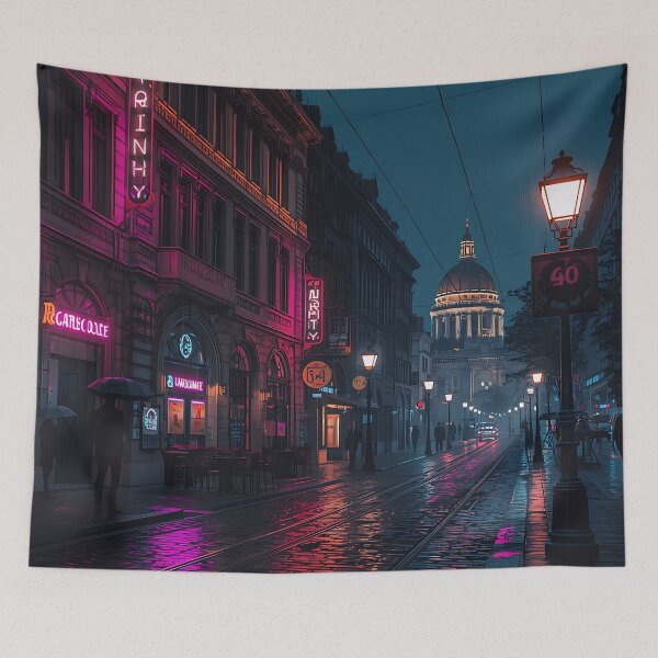 Artikelvorschau, Neon Budapest bei Nacht – Cyberpunk-Stadtbild-Digitalkunst entworfen und verkauft von SunnyIris.
