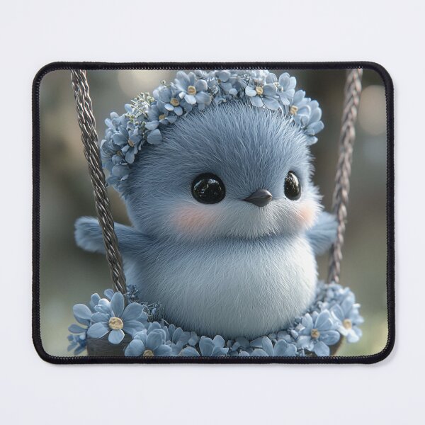 Item preview, Cute Blue Baby Bird on Flower Swing – Kawaii Spring Animal Art designed and sold by PaintbrushPlace.