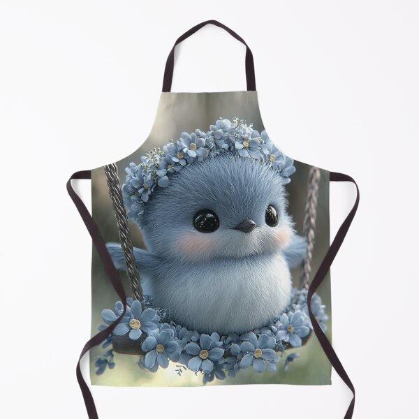 Item preview, Cute Blue Baby Bird on Flower Swing – Kawaii Spring Animal Art designed and sold by PaintbrushPlace.