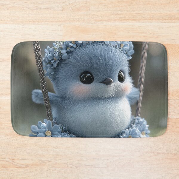 Item preview, Cute Blue Baby Bird on Flower Swing – Kawaii Spring Animal Art designed and sold by PaintbrushPlace.