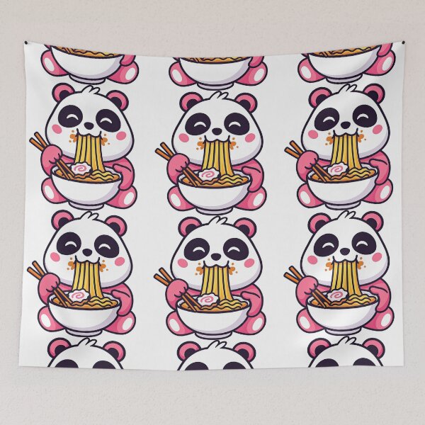 Item preview, Kawaii Panda Eating Ramen with Chopsticks designed and sold by ArtfulWeave.